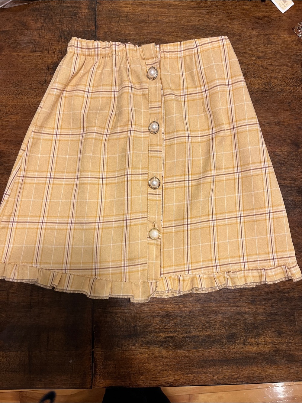 Unique DIY Retro Vibe Plaid Pearly Golden Button-Front Mustard Yellow Miniskirt